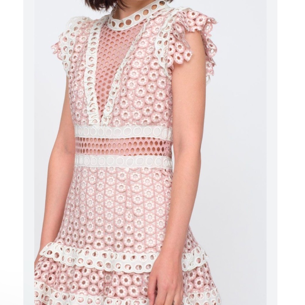 Sea New York Josie Pink Crochet Lace Tiered Mini Dress NWT - Picture 2 of 8